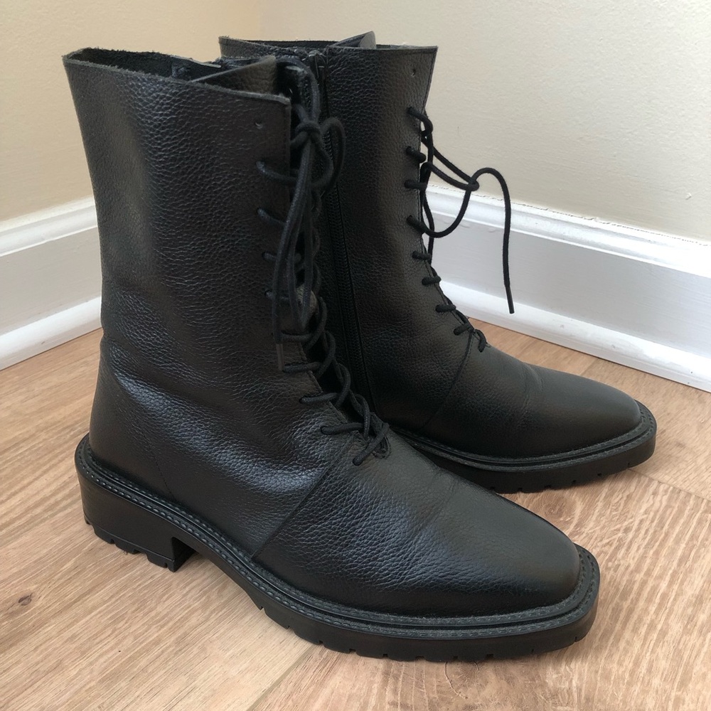 ASOS Black Leather Combat Boots Size 8